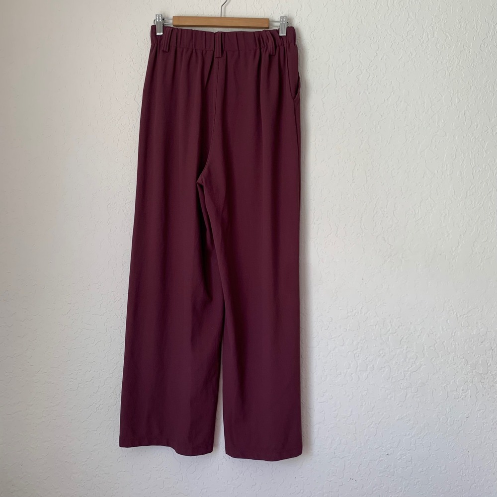 Halara Pants Waffle Women S Plum Wine Wide Leg Pleated High Rise Office Career - Picture 2 of 7